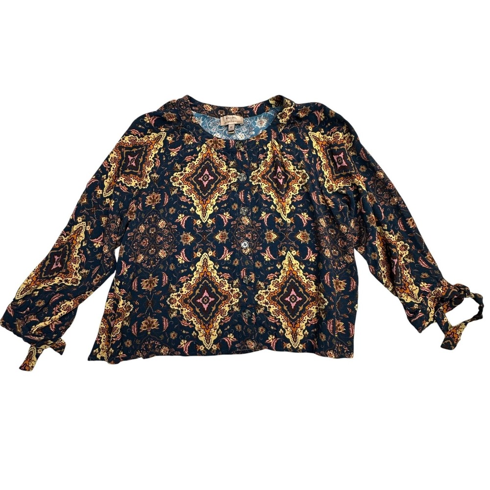 Kachel X Anthropologie Blouse Womens 12 Blue Boho Floral‎ Tie Sleeve Top